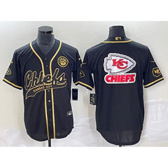Men's Kansas City Chiefs Black Gold Team Big Logo With Patch Cool Base Stitched Baseball Jersey 