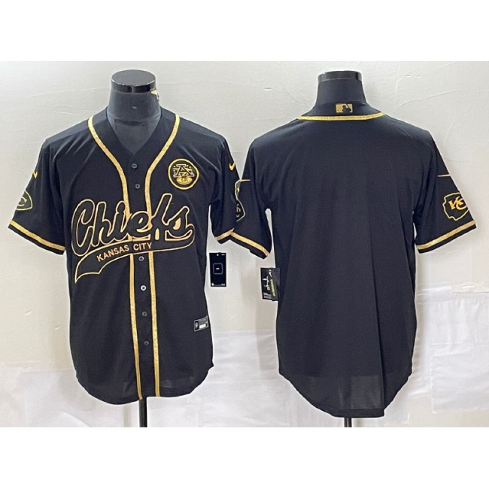 Men's Kansas City Chiefs Blank Black Gold Cool Base Stitched Baseball Jersey 