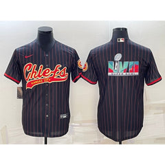 Men's Kansas City Chiefs Black With Super Bowl LVII Big Logo Cool Base Stitched Baseball Jersey 
