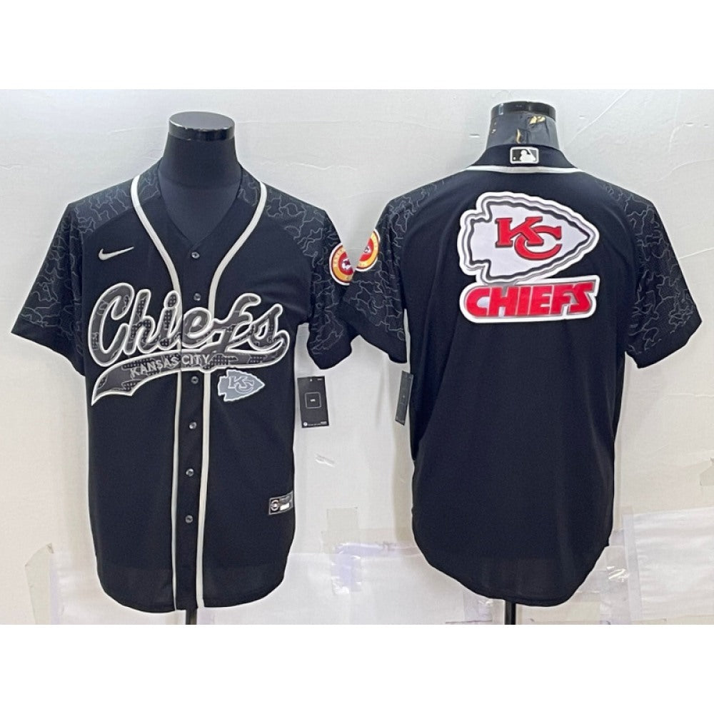 Men's Kansas City Chiefs Black Reflective Team Big Logo With Patch Cool Base Stitched Baseball Jersey 