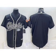 Men's Kansas City Chiefs Blank Black Reflective With Patch Cool Base Stitched Baseball Jersey 