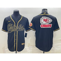 Men's Kansas City Chiefs Black Gold Team Big Logo With Patch Cool Base Stitched Baseball Jersey 