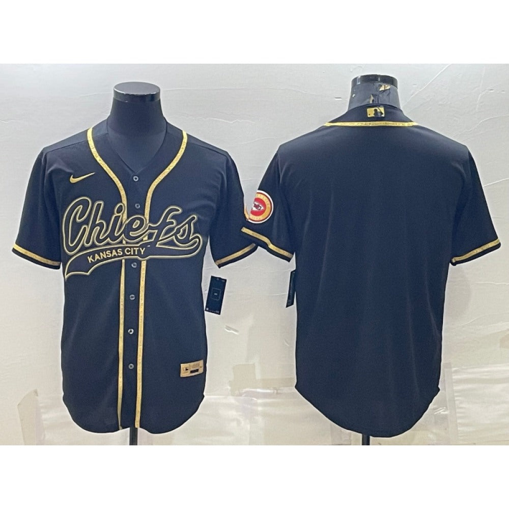 Men's Kansas City Chiefs Blank Black Gold With Patch Cool Base Stitched Baseball Jersey 