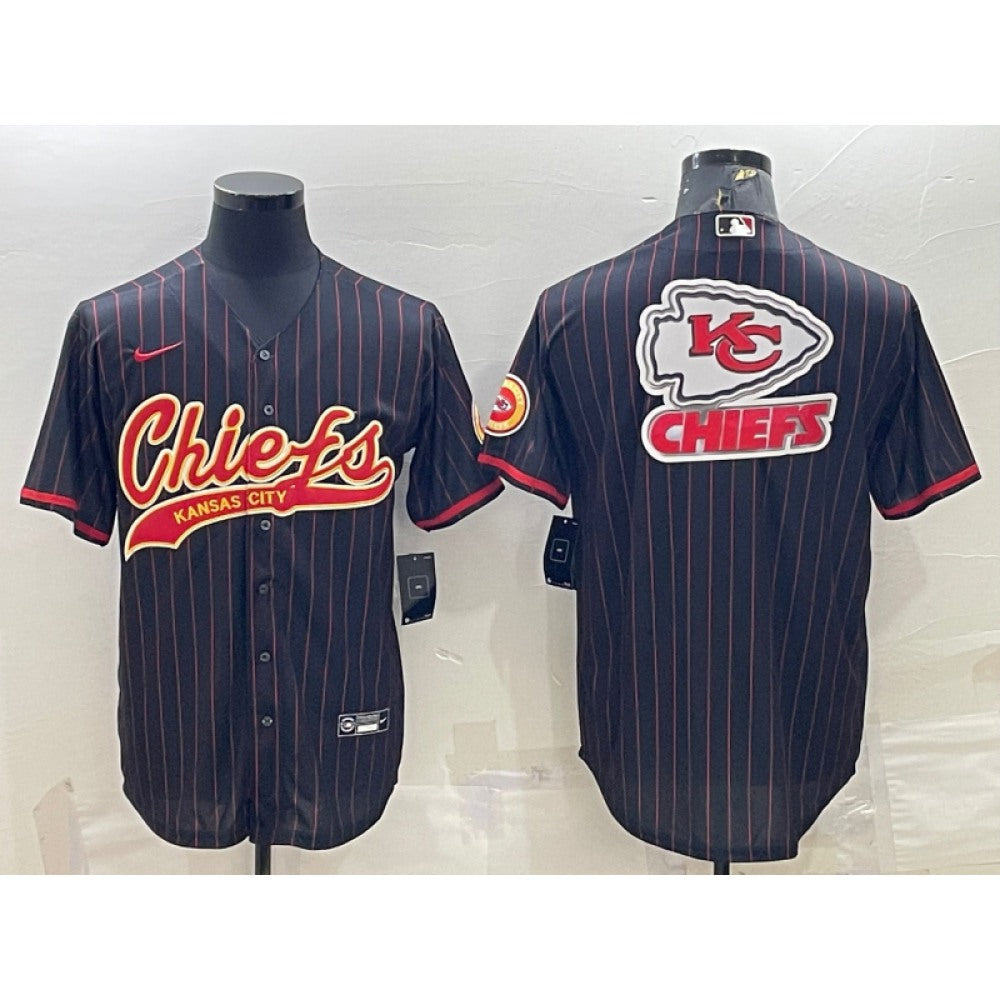 Men's Kansas City Chiefs Black Team Big Logo With Patch Cool Base Stitched Baseball Jersey 