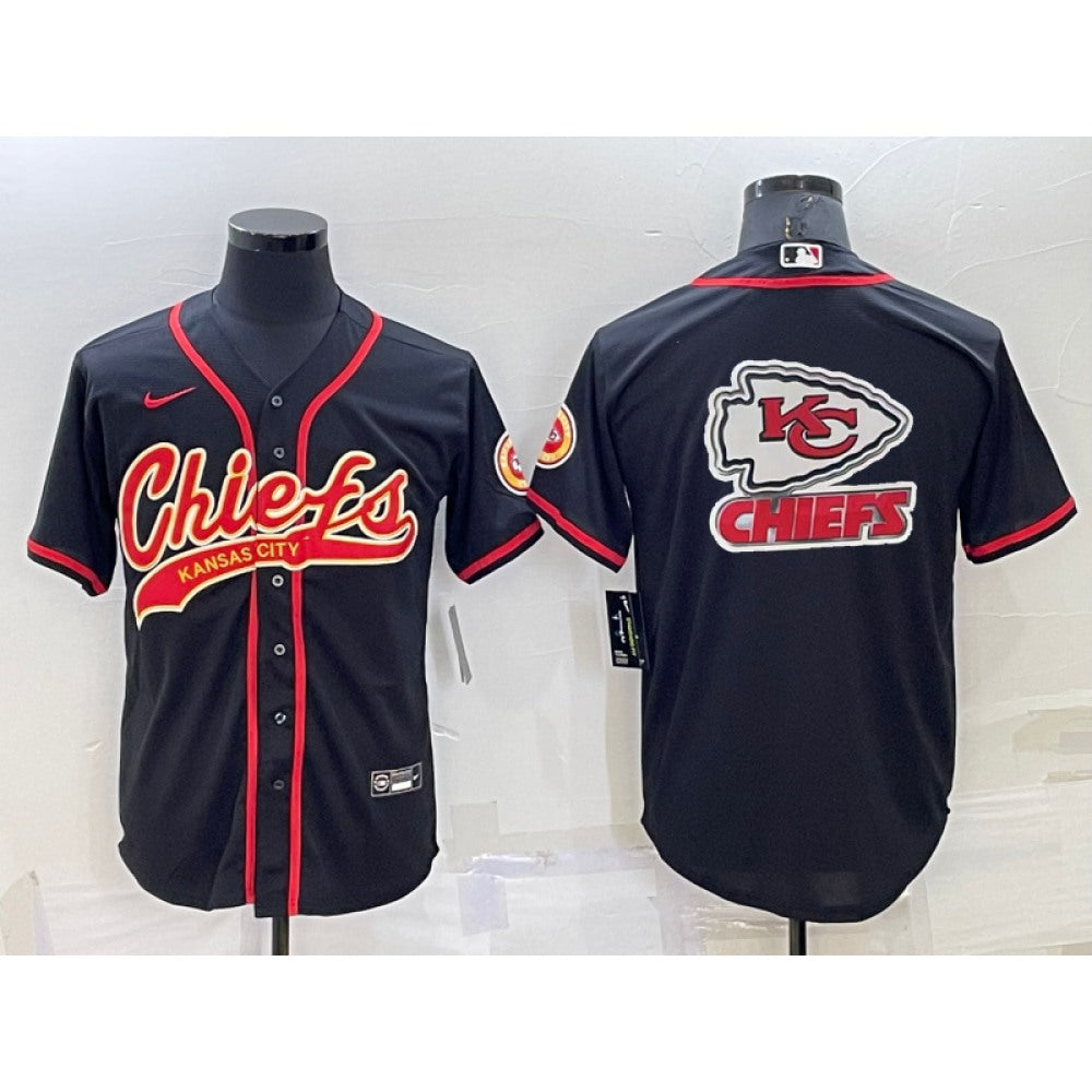 Men's Kansas City Chiefs Black Team Big Logo With Patch Cool Base Stitched Baseball Jersey 