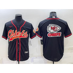 Men's Kansas City Chiefs Black Team Big Logo With Patch Cool Base Stitched Baseball Jersey 
