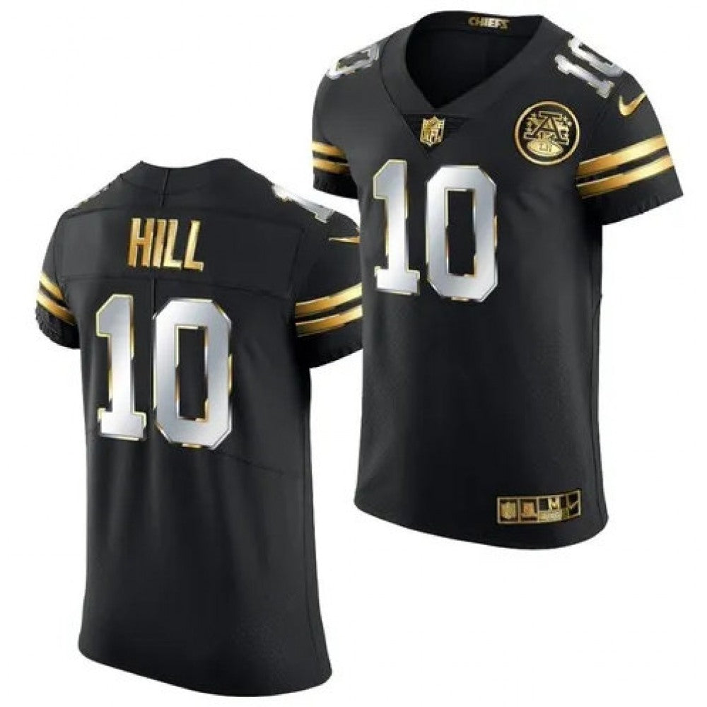 Men's Kansas City Chiefs #10 Tyreek Hill Black/Gold Stitched Football Jersey 