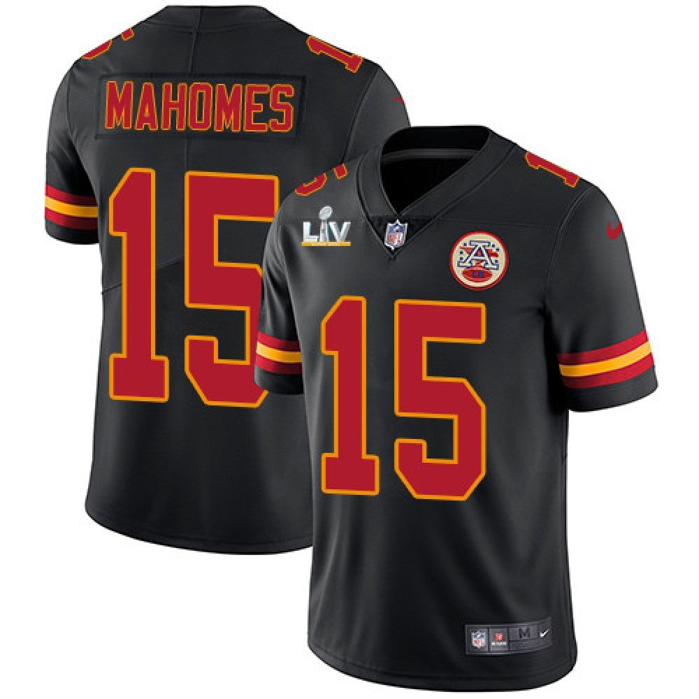 Men's Kansas City Chiefs #15 Patrick Mahomes Black 2021 Super Bowl LV Stitched NFL Jersey 