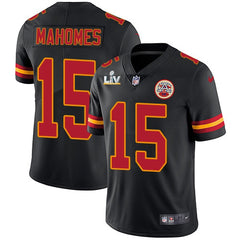 Men's Kansas City Chiefs #15 Patrick Mahomes Black 2021 Super Bowl LV Stitched NFL Jersey 