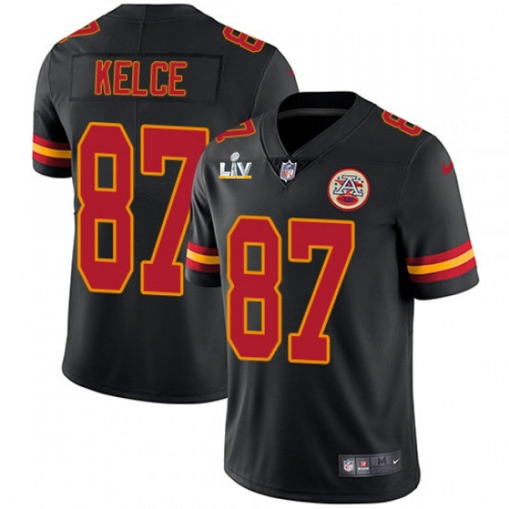 Men's Kansas City Chiefs #87 Travis Kelce Black 2021 Super Bowl LV Stitched NFL Jersey 