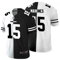 Men's Kansas City Chiefs #15 Patrick Mahomes Black & White Split Limited Stitched Jersey 