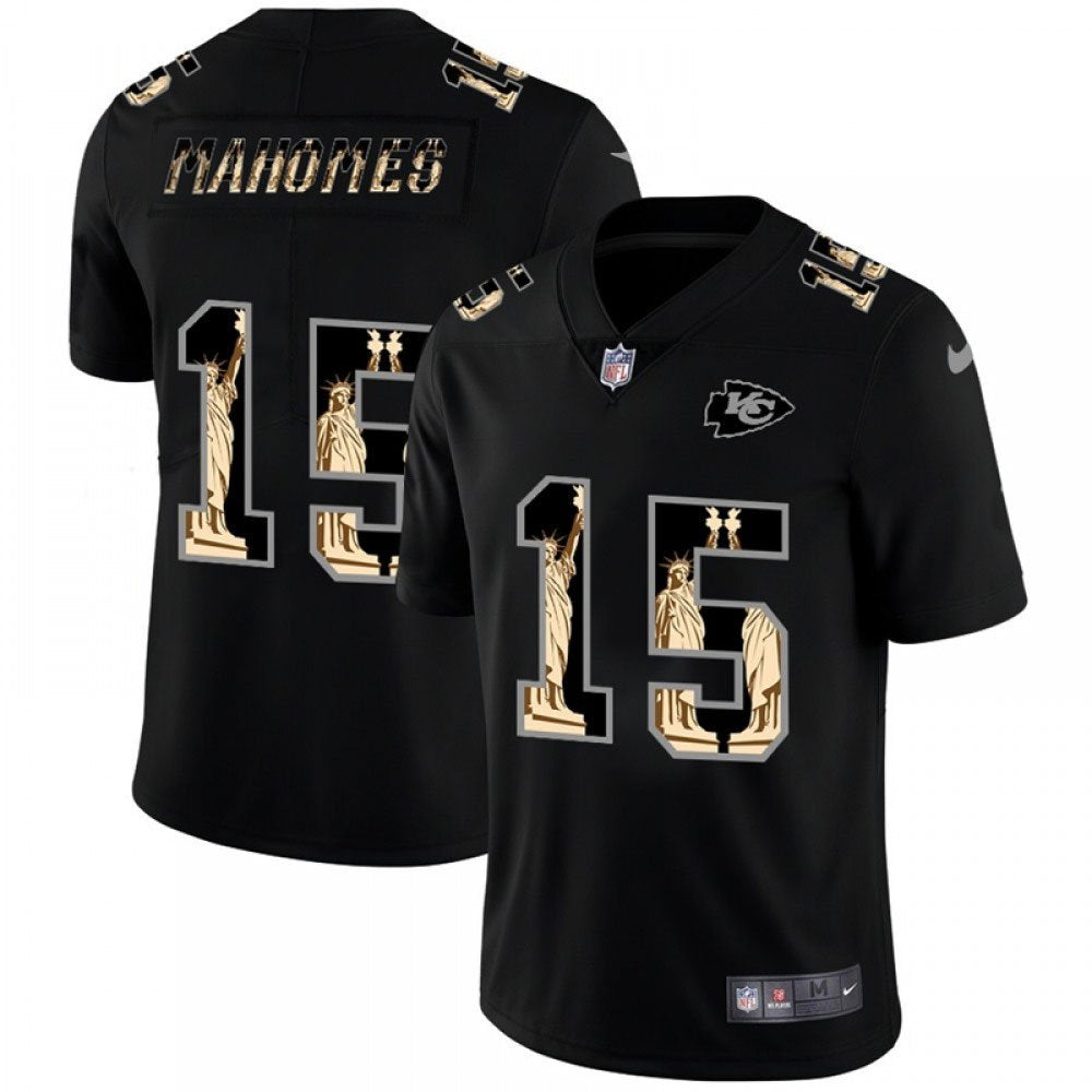 Men's Kansas City Chiefs #15 Patrick Mahomes 2019 Black Statue of Liberty Limited Stitched NFL Jersey 