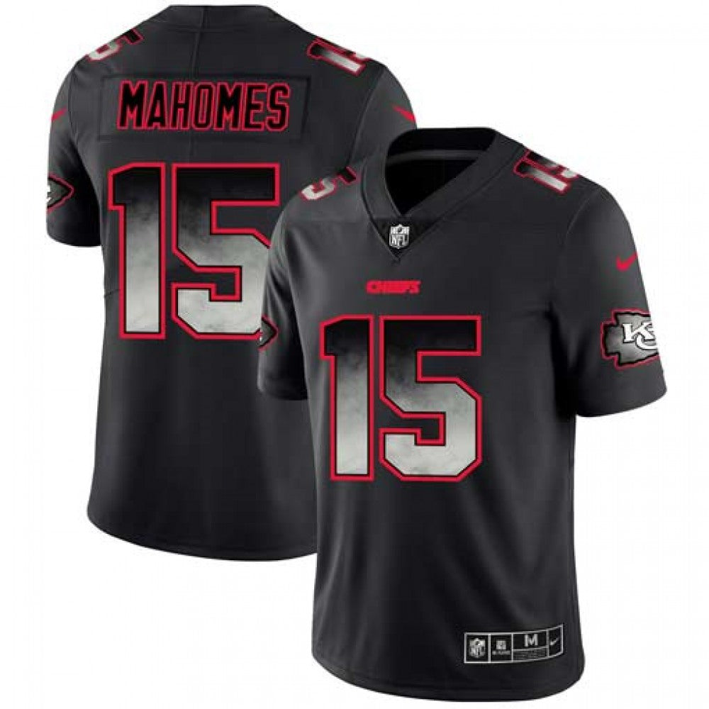 Men's Kansas City Chiefs #15 Patrick Mahomes Black 2019 Smoke Fashion Limited Stitched NFL Jersey 
