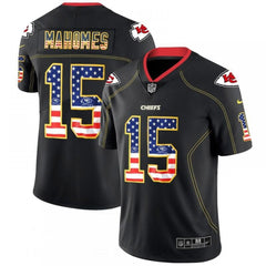 Men's Kansas City Chiefs #15 Patrick Mahomes Black 2018 USA Flag Fashion Limited NFL Stitched Jersey 