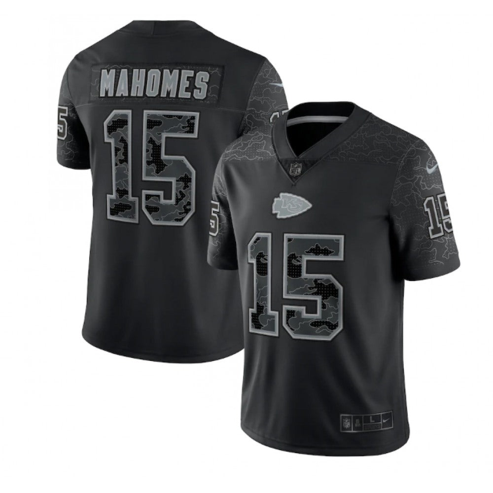 Men's Kansas City Chiefs #15 Patrick Mahomes Black Reflective Limited Stitched Football Jersey 