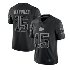 Men's Kansas City Chiefs #15 Patrick Mahomes Black Reflective Limited Stitched Football Jersey 