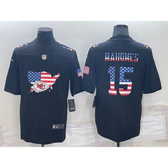 Men's Kansas City Chiefs #15 Patrick Mahomes Black USA Flag Limited Stitched Jersey 