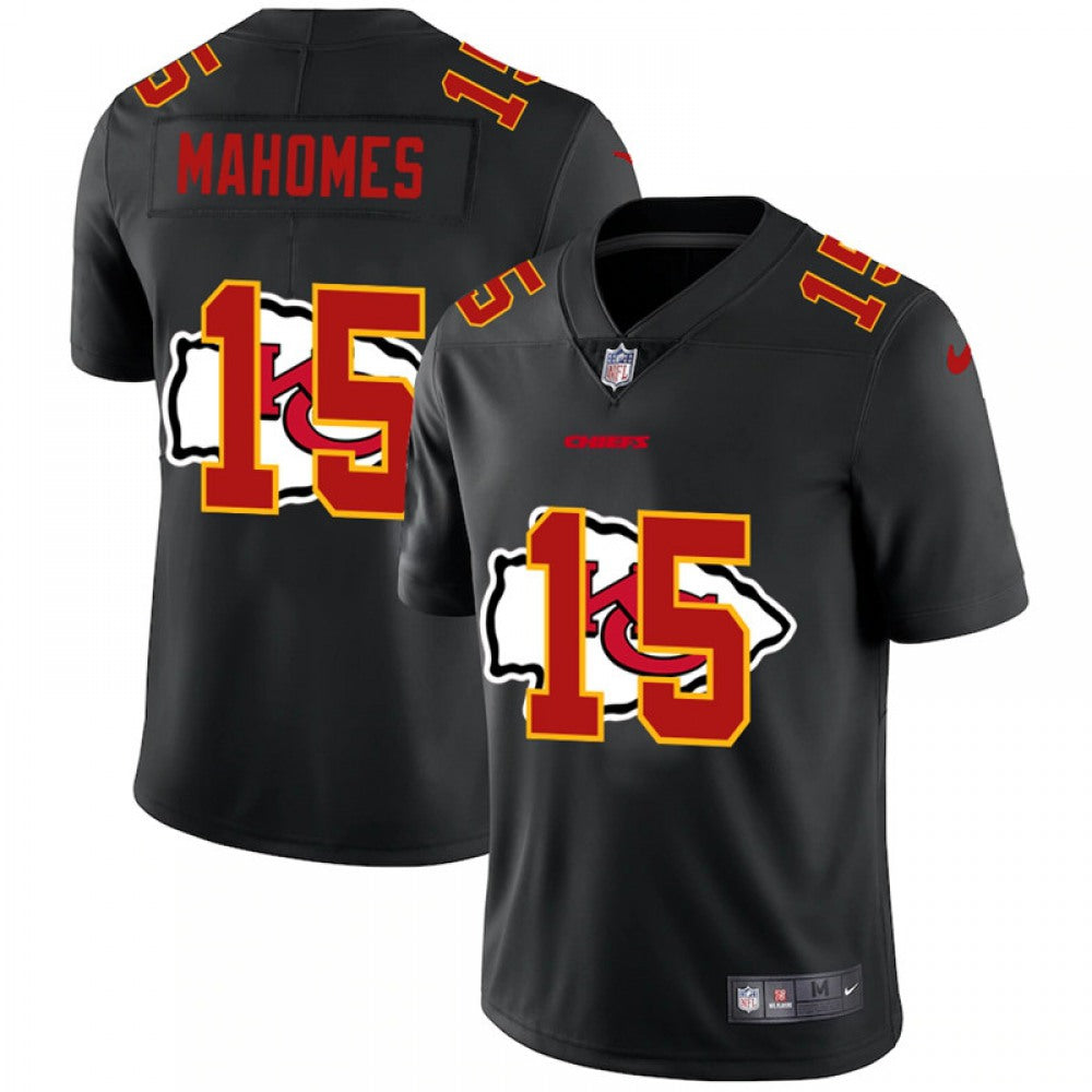 Men's Kansas City Chiefs #15 Patrick Mahomes Black Shadow Logo Limited Stitched Jersey 