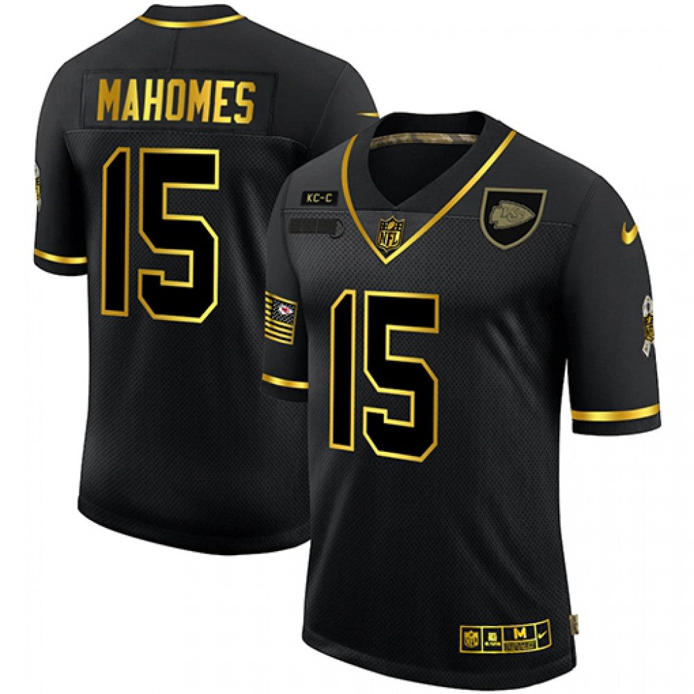 Men's Kansas City Chiefs #15 Patrick Mahomes Black/Gold Salute To service Limited Stitched Jersey 