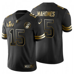 Men's Kansas City Chiefs #15 Patrick Mahomes Black Super Bowl LIV Golden Edition Limited Stitched Jersey 