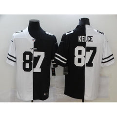 Men's Kansas City Chiefs #87 Travis Kelce Black & White Split Limited Stitched Jersey 