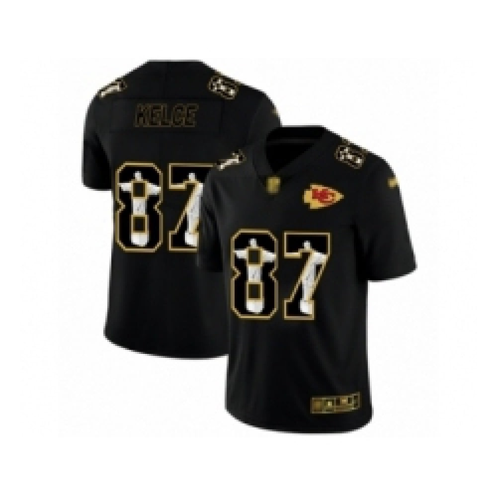 Men's Kansas City Chiefs #87 Travis Kelce 2020 Black Jesus Faith Edition Limited Stitched Jersey 