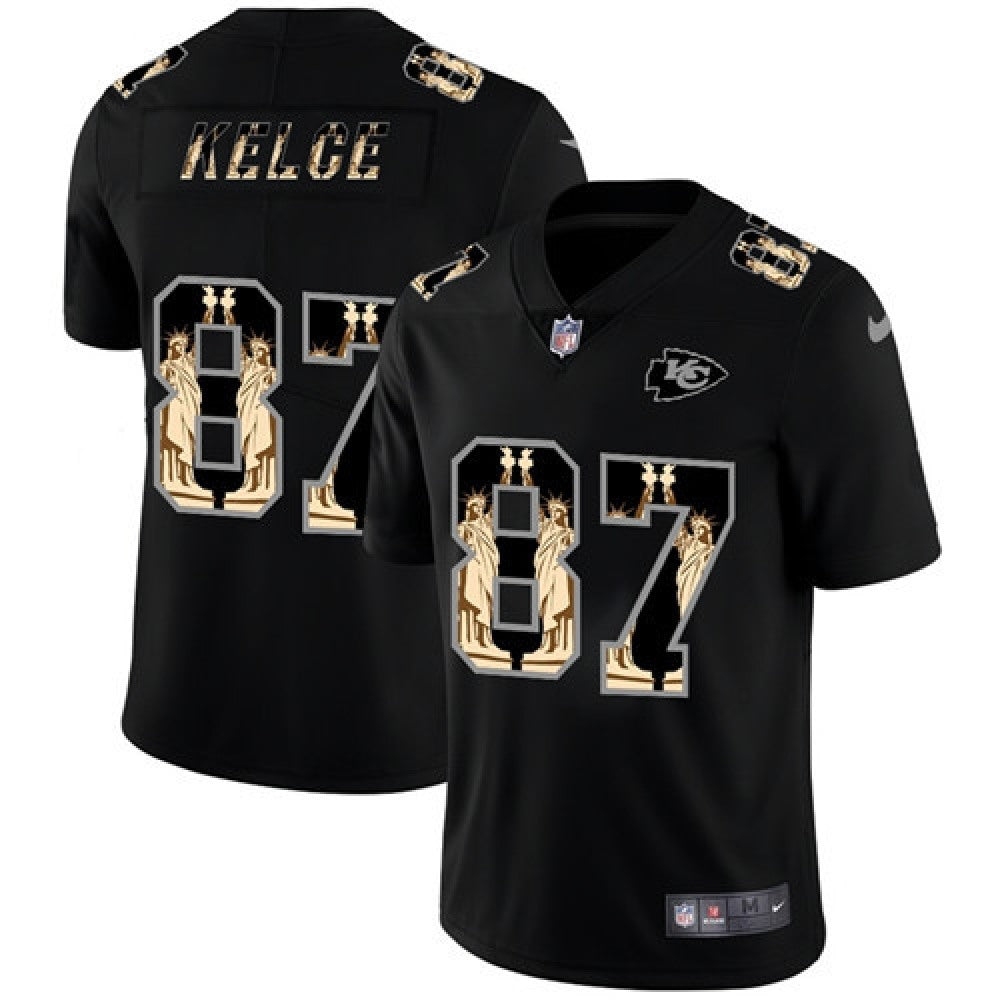 Men's Kansas City Chiefs #87 Travis Kelce 2019 Black Statue of Liberty Limited Stitched NFL Jersey 