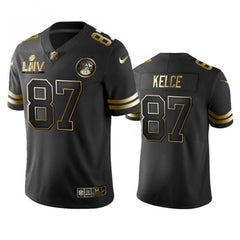 Men's Kansas City Chiefs #87 Travis Kelce Black Golden Super Bowl LV Vapor Limited Stitched Jersey 
