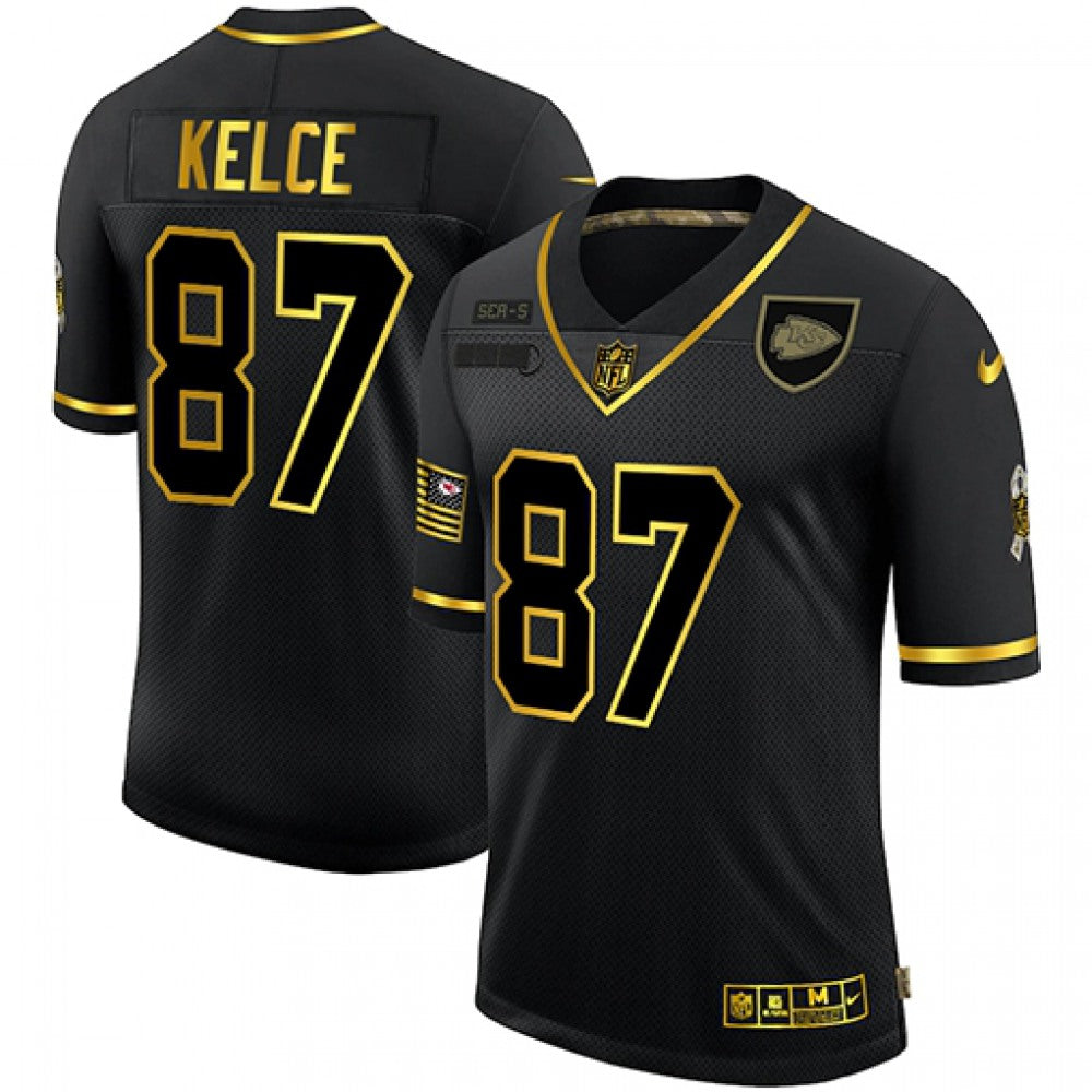 Men's Kansas City Chiefs #87 Travis Kelce Black/Gold Salute To service Limited Stitched Jersey 