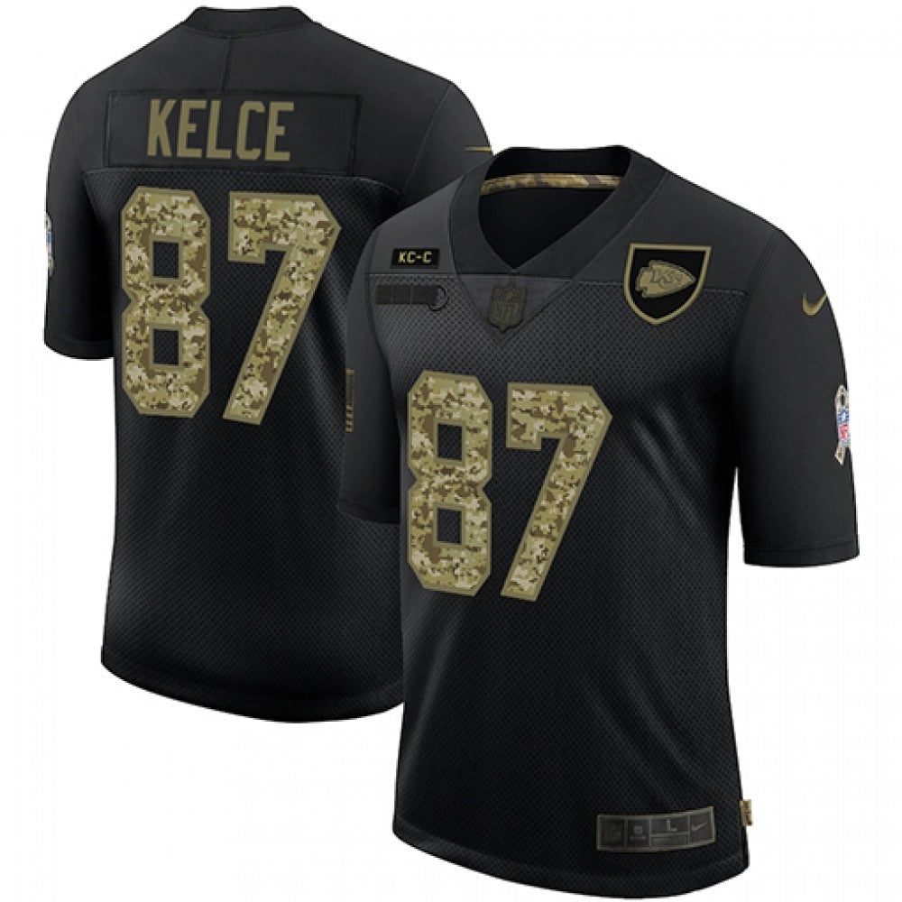 Men's Kansas City Chiefs #87 Travis Kelce Black Camo Salute To service Limited Stitched Jersey 