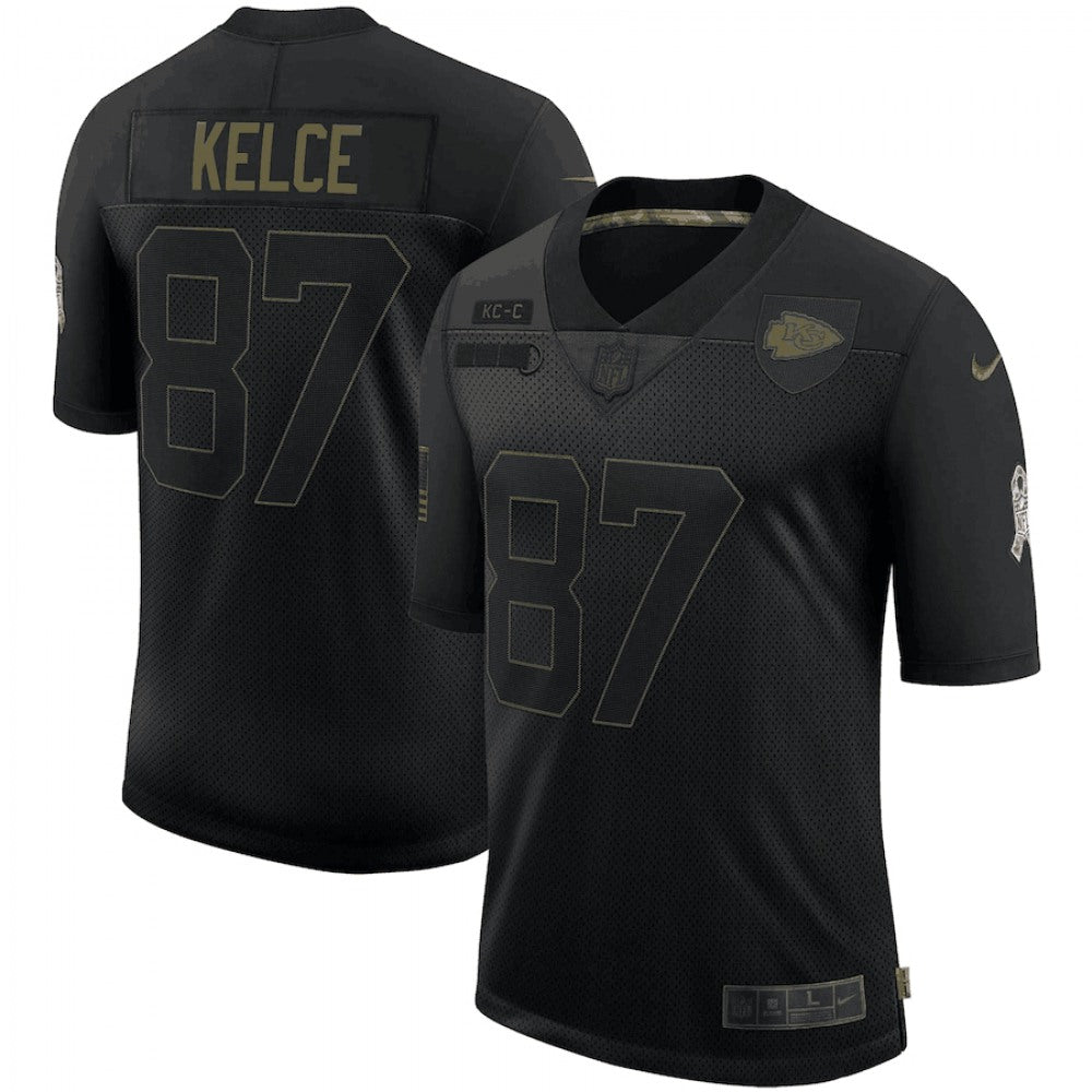 Men's Kansas City Chiefs #87 Travis Kelce Black 2020 Salute To Service Limited Stitched Jersey 