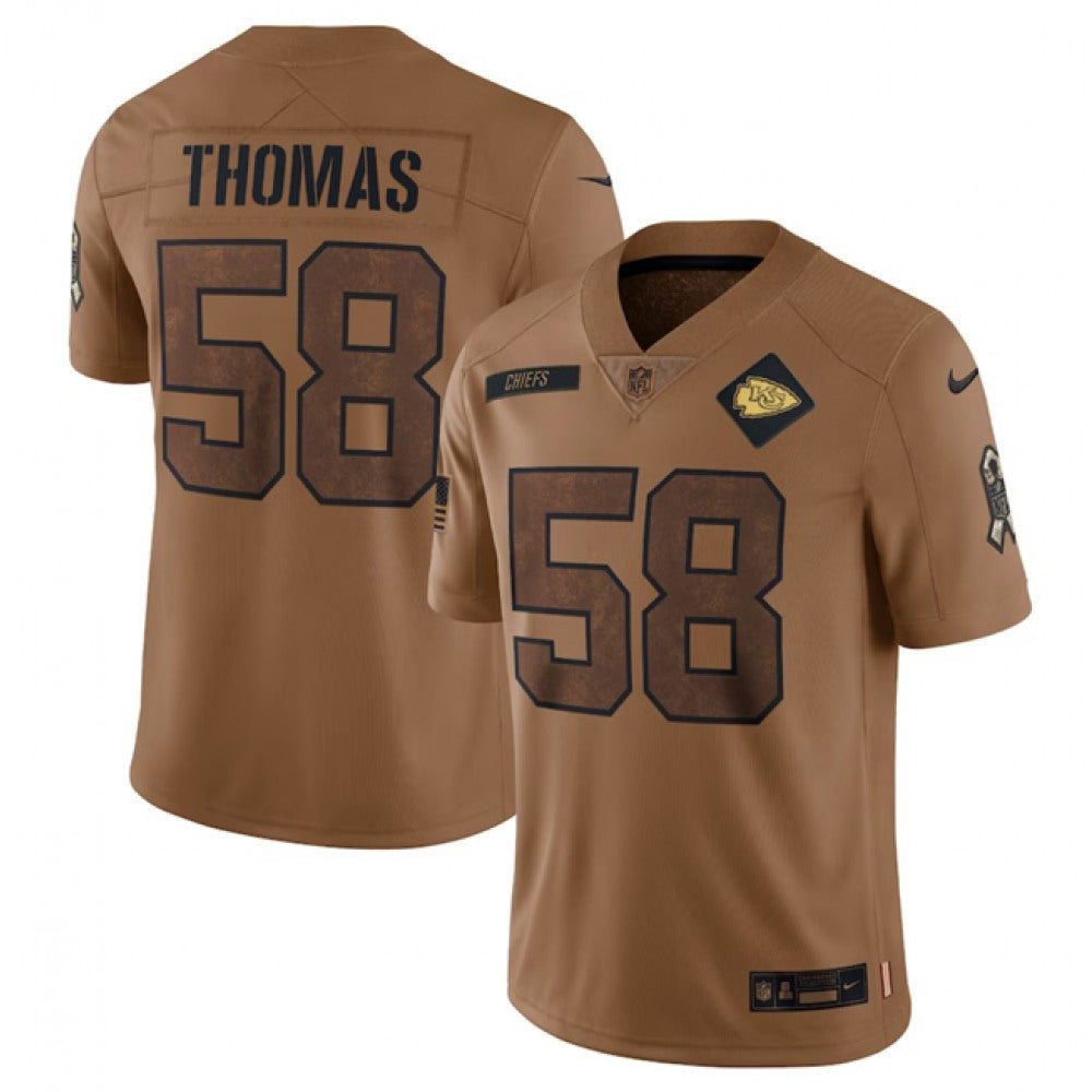 Men's Kansas City Chiefs #58 Derrick Thomas 2023 Brown Salute To Service Limited Stitched Jersey 