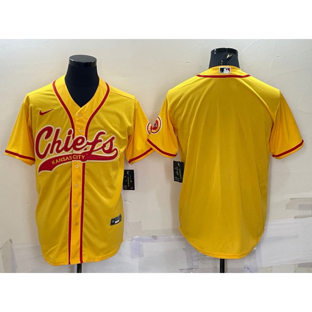 Men's Kansas City Chiefs Blank Gold With Patch Cool Base Stitched Baseball Jersey 