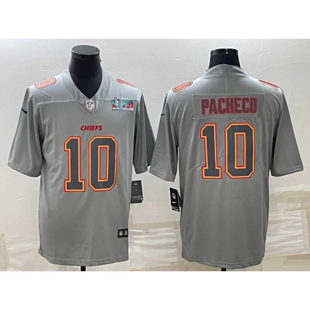 Men's Kansas City Chiefs #10 Isiah Pacheco Gray Super Bowl LVII Patch Atmosphere Fashion Stitched Jersey 