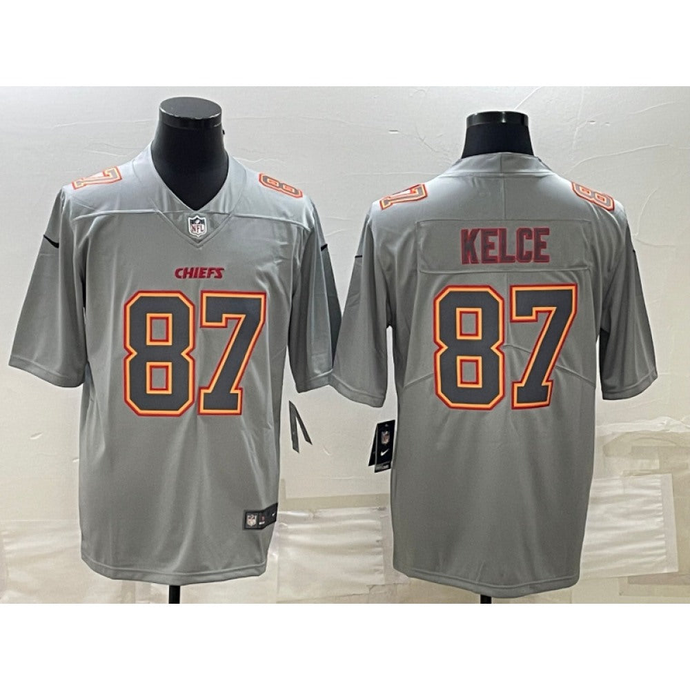 Men's Kansas City Chiefs #87 Travis Kelce Gray Atmosphere Fashion Stitched Jersey 