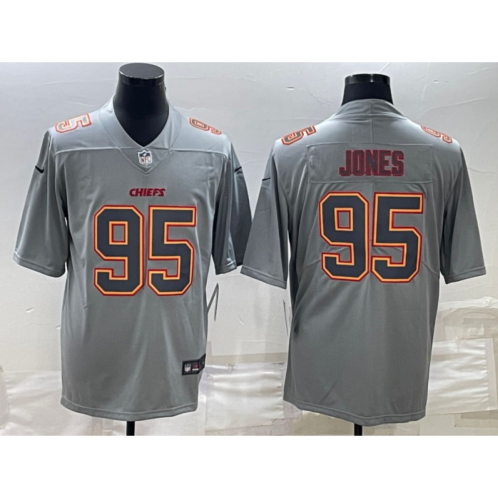 Men's Kansas City Chiefs #95 Chris Jones Gray Atmosphere Fashion Stitched Jersey 