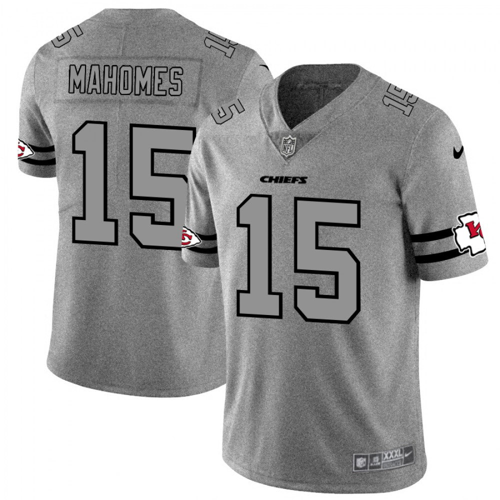 Men's Kansas City Chiefs #15 Patrick Mahomes 2019 Gray Gridiron Team Logo Limited Stitched NFL Jersey 