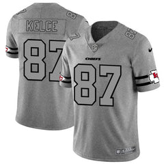 Men's Kansas City Chiefs #87 Travis Kelce 2019 Gray Gridiron Team Logo Limited Stitched NFL Jersey 
