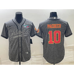 Men's Kansas City Chiefs #10 Isiah Pacheco Grey With Super Bowl LVII Patch Cool Base Stitched Baseball Jersey 