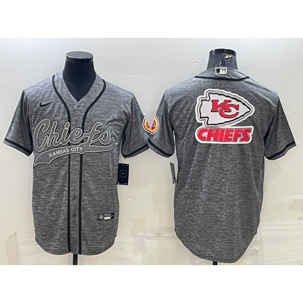 Men's Kansas City Chiefs Grey Team Big Logo With Patch Cool Base Stitched Baseball Jersey 