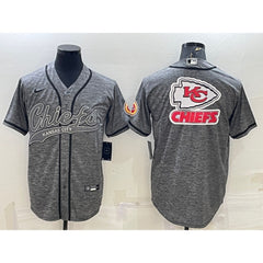 Men's Kansas City Chiefs Grey Team Big Logo With Patch Cool Base Stitched Baseball Jersey 