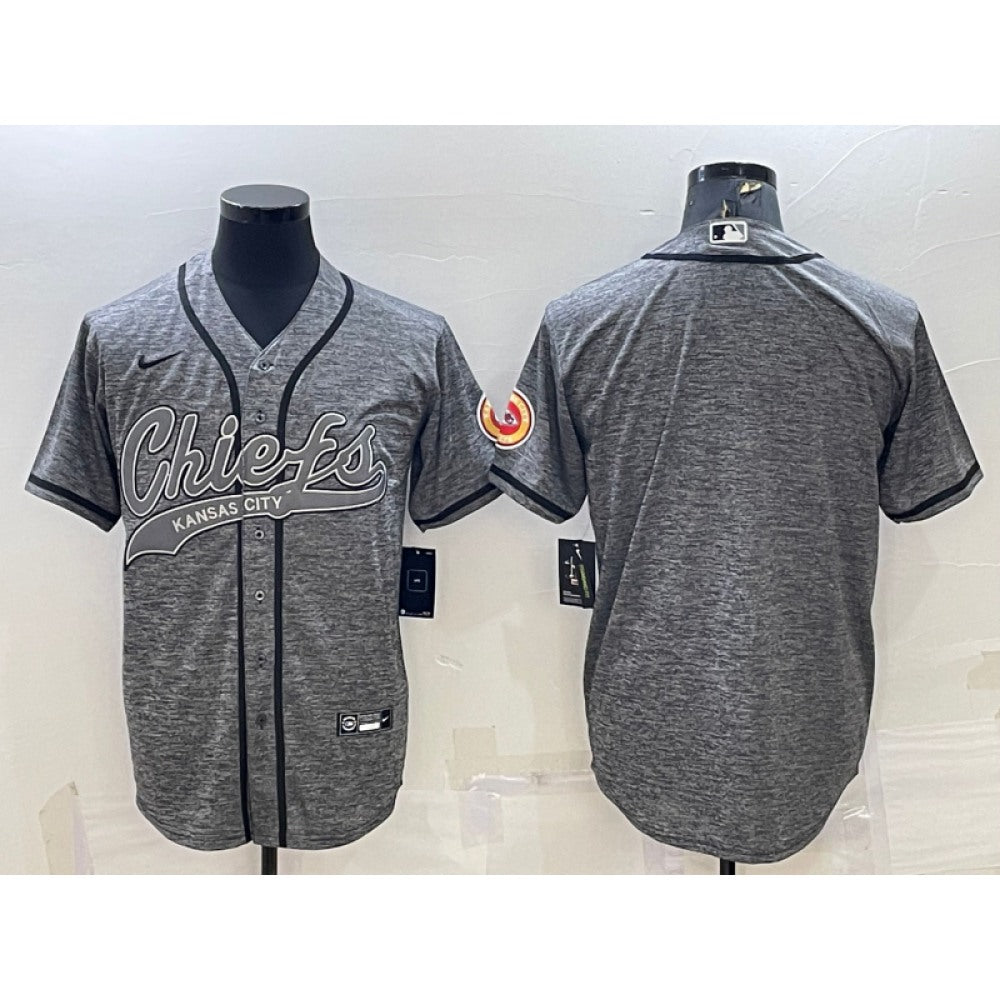 Men's Kansas City Chiefs Blank Grey With Patch Cool Base Stitched Baseball Jersey 