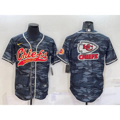 Men's Kansas City Chiefs Blank Grey Camo Team Big Logo With Patch Cool Base Stitched Baseball Jersey 
