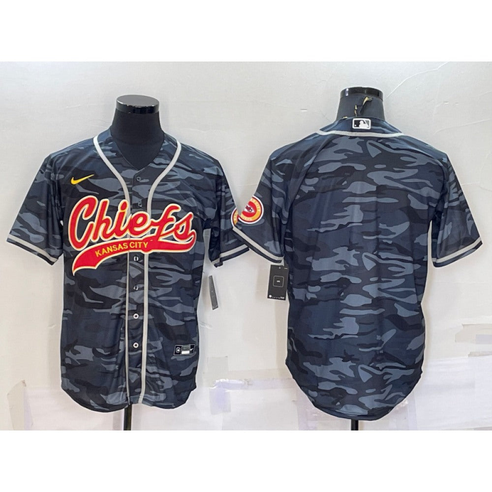 Men's Kansas City Chiefs Blank Grey Camo With Patch Cool Base Stitched Baseball Jersey 