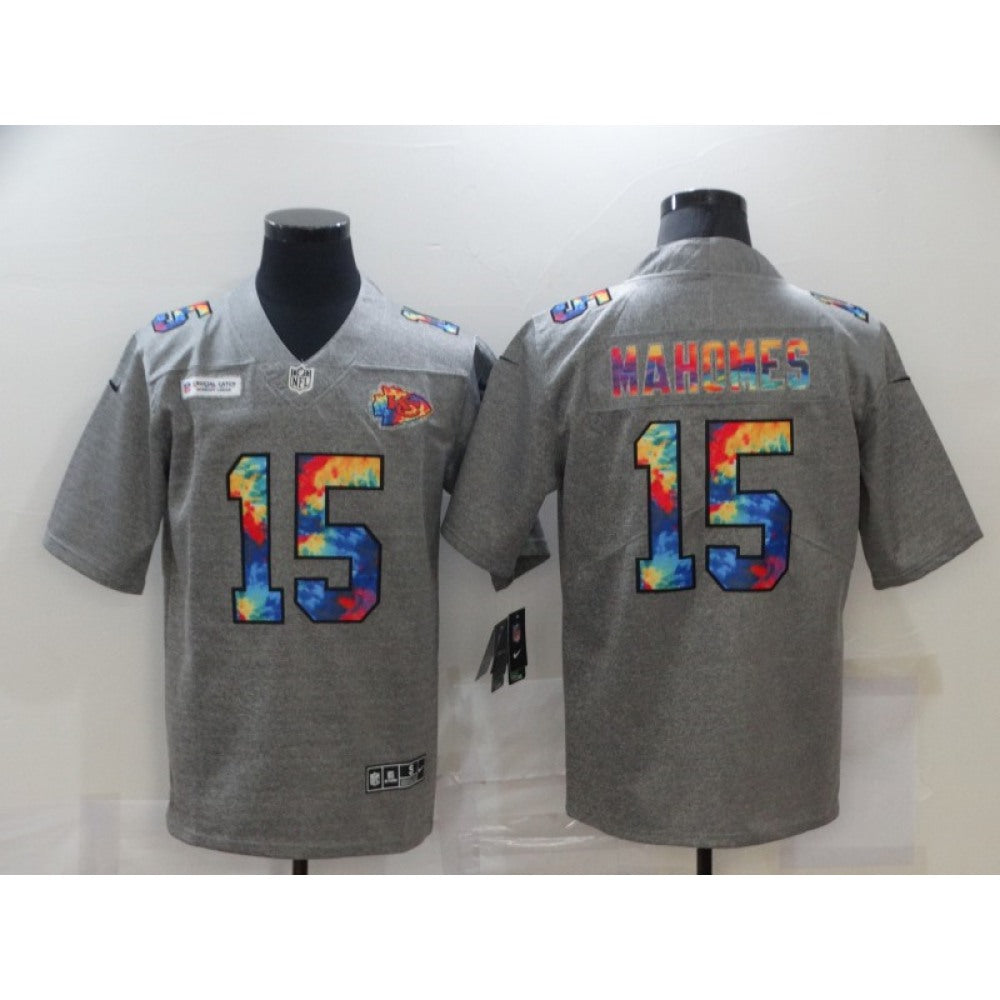 Men's Kansas City Chiefs #15 Patrick Mahomes 2020 Grey Crucial Catch Limited Stitched Jersey 