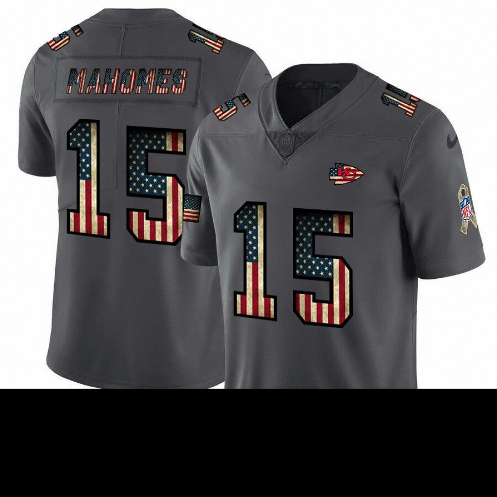 Men's Kansas City Chiefs #15 Patrick Mahomes Grey 2019 Salute To Service USA Flag Fashion Limited Stitched NFL Jersey 