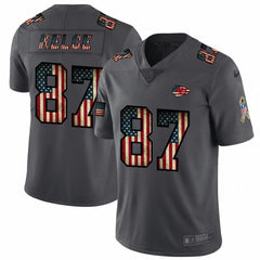Men's Kansas City Chiefs #87 Travis Kelce Grey 2019 Salute To Service USA Flag Fashion Limited Stitched NFL Jersey 