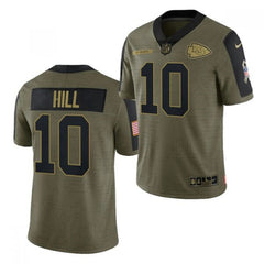 Men's Kansas City Chiefs #10 Tyreek Hill 2021 Olive Salute To Service Limited Stitched Jersey 