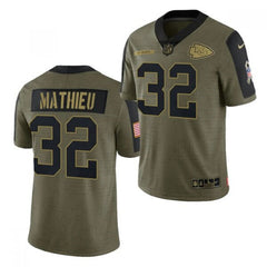 Men's Kansas City Chiefs #32 Tyrann Mathieu 2021 Olive Salute To Service Limited Stitched Jersey 