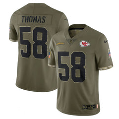 Men's Kansas City Chiefs #58 Derrick Thomas Olive 2022 Salute To Service Limited Stitched Jersey 